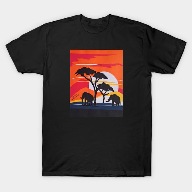 African sunset, African Home Decor, Black Art T-Shirt by johnnie2749